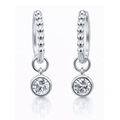 1CTW Created Moissanite Beaded Hoop Drop Earrings in 14kt Gold Over Sterling Silver - Round or Cushion Cut