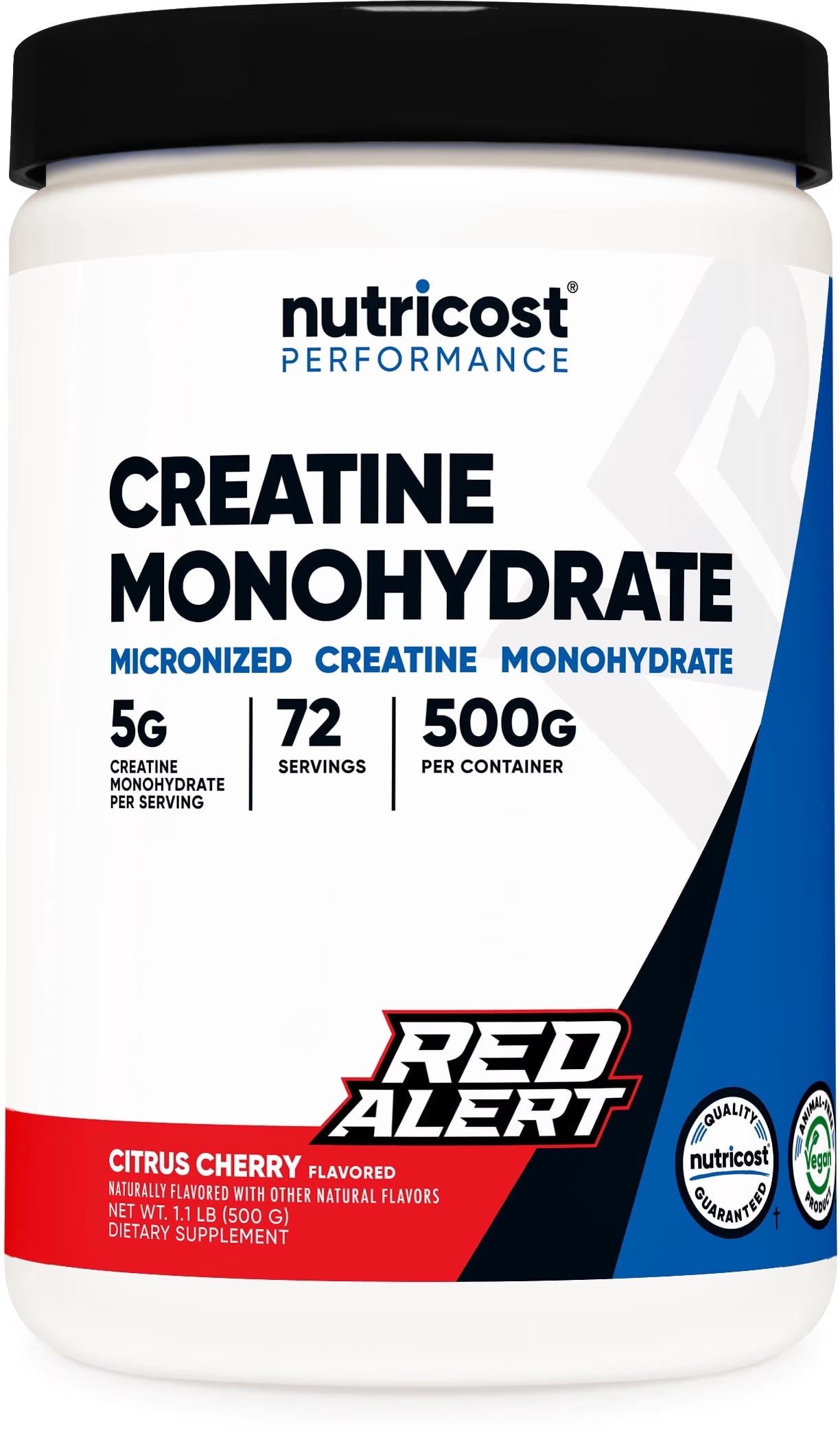 Creatine Monohydrate Powder (Red Alert, 500 Gram) - Micronized Creatine Supplement, Vegan, Gmo-Free, Gluten-Free, 72 Servings