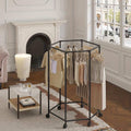 360 Rotating Freestanding Clothing Rack, Hexagonal Carbon Steel Organizer with Wheels