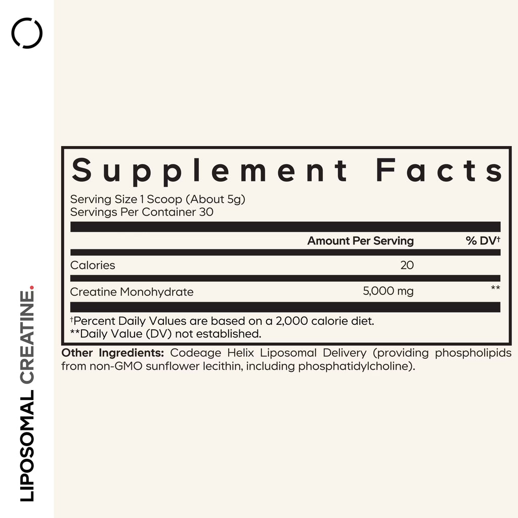 Liposomal Creatine Monohydrate Powder Supplement, Unflavored, 1-Month Supply, 30 Servings
