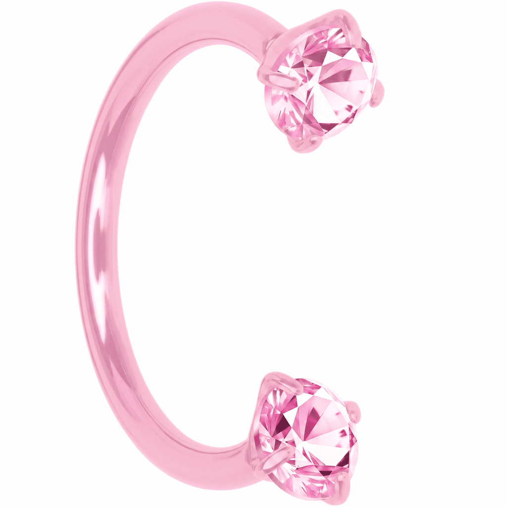Pink Double Gem Horseshoe Nose Ring - Solid Titanium Anodized
