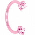 Pink Double Gem Horseshoe Nose Ring - Solid Titanium Anodized