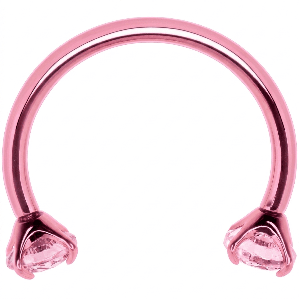 Pink Double Gem Horseshoe Nose Ring - Solid Titanium Anodized
