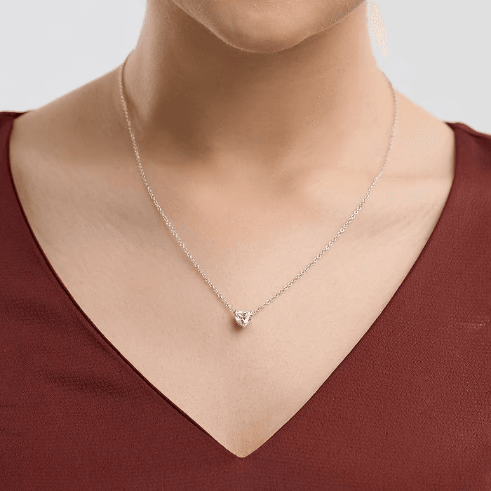 3.00 CTW Floating Heart Shape Lab Grown Diamond Solitaire Pendant Necklace F/G VS1 AGI Certified in 14K White or Yellow Gold