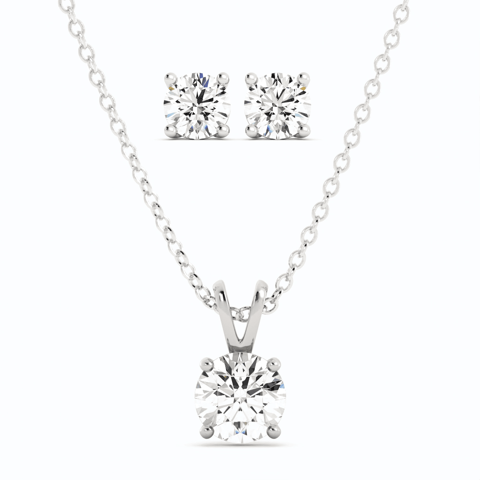 3CTW Moissanite Stud Earrings & Pendant Necklace Set in 14K White Gold Overlay