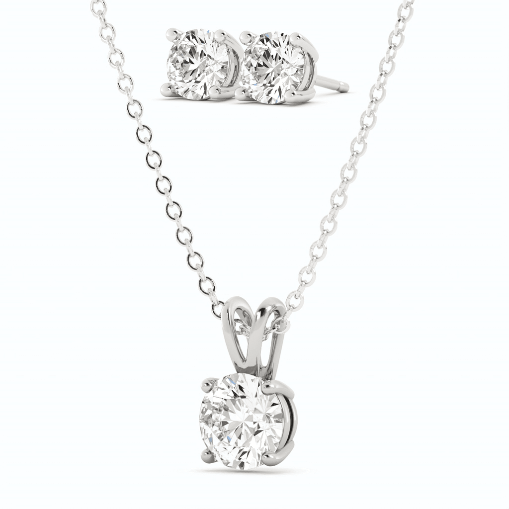 3CTW Moissanite Stud Earrings & Pendant Necklace Set in 14K White Gold Overlay