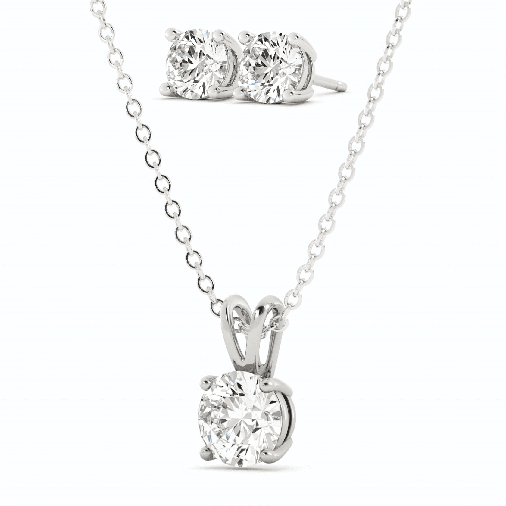 3CTW Moissanite Stud Earrings & Pendant Necklace Set in 14K White Gold Overlay
