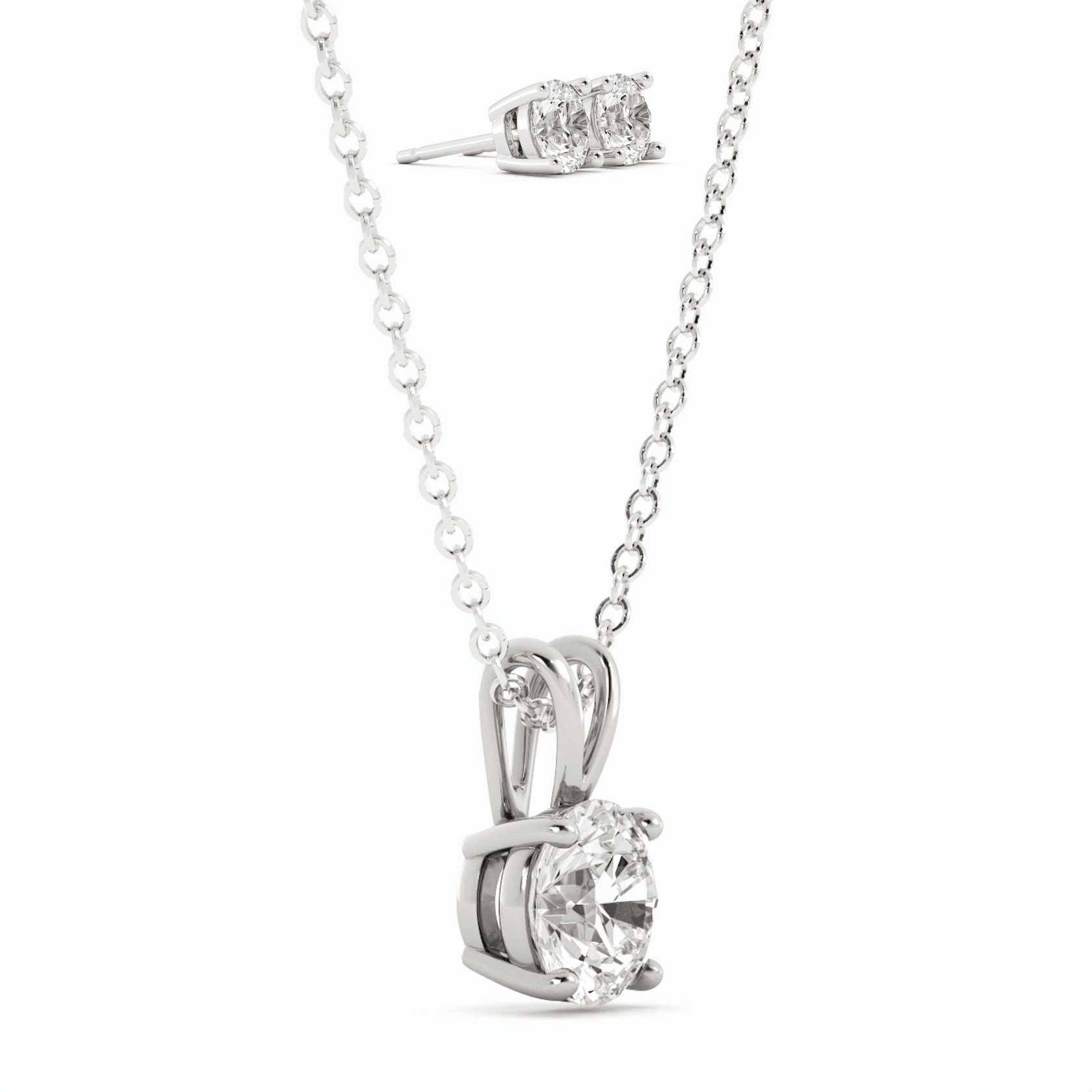 3CTW Moissanite Stud Earrings & Pendant Necklace Set in 14K White Gold Overlay