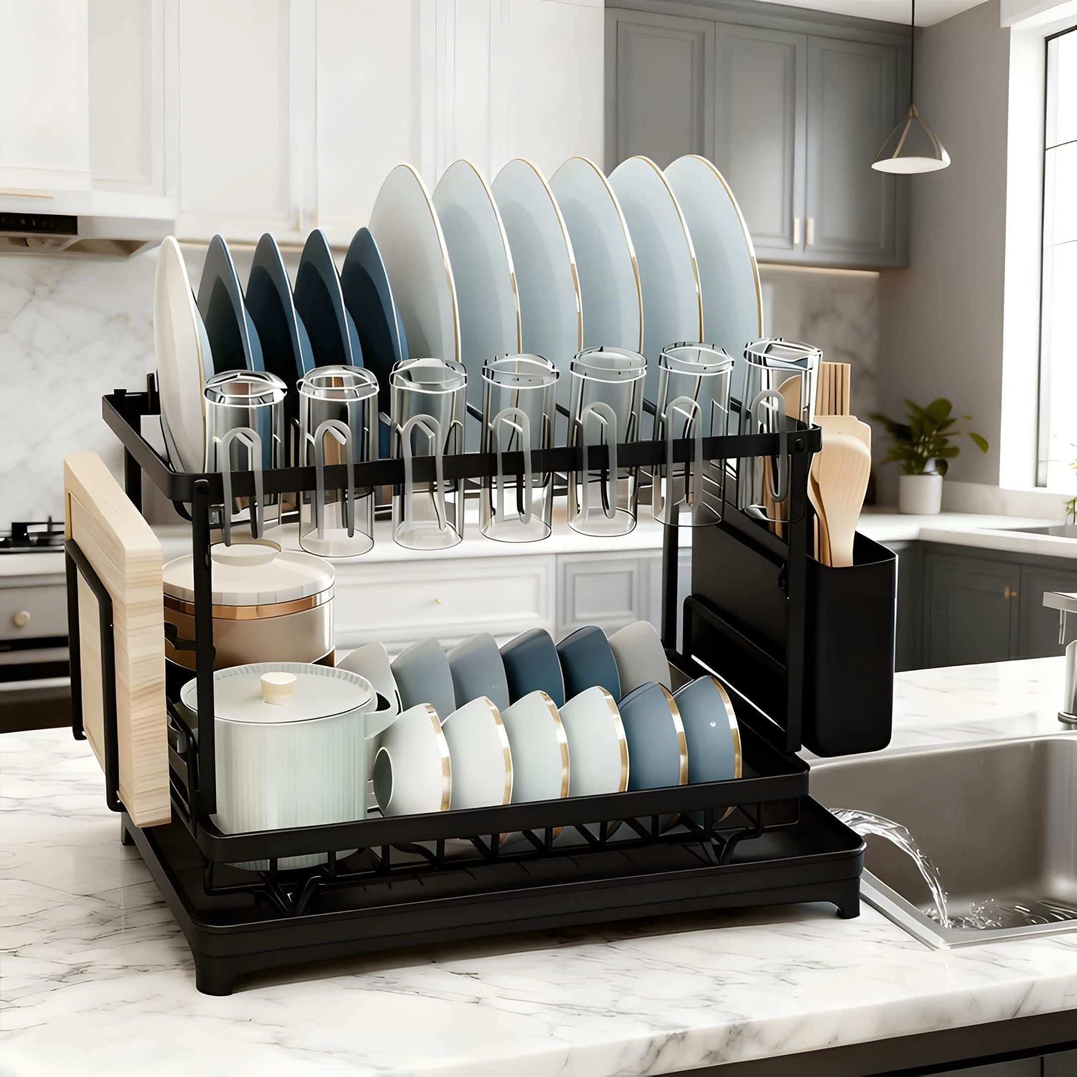 Black Metal Dish Rack – 2-Layer / 3-Layer