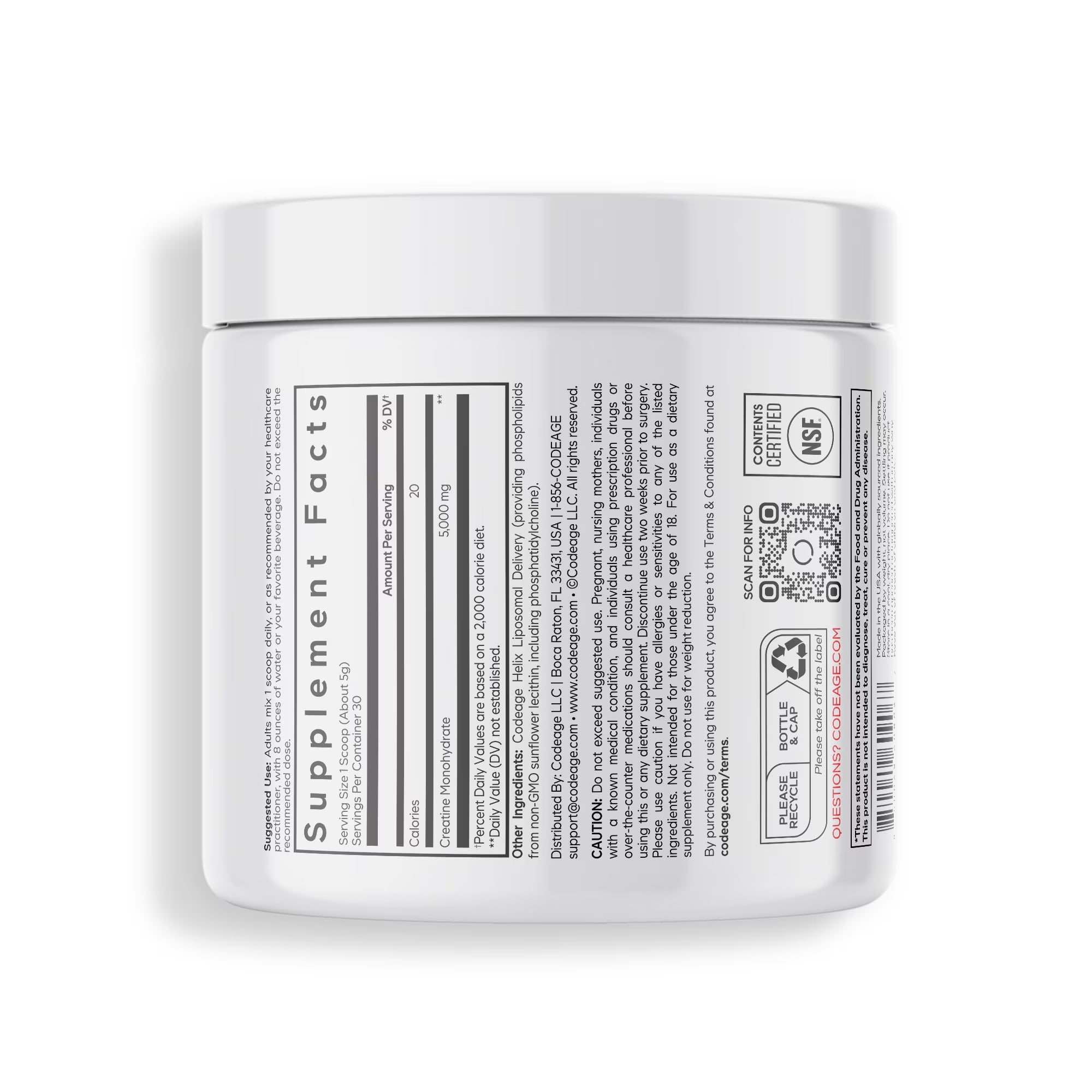 Liposomal Creatine Monohydrate Powder Supplement, Unflavored, 1-Month Supply, 30 Servings
