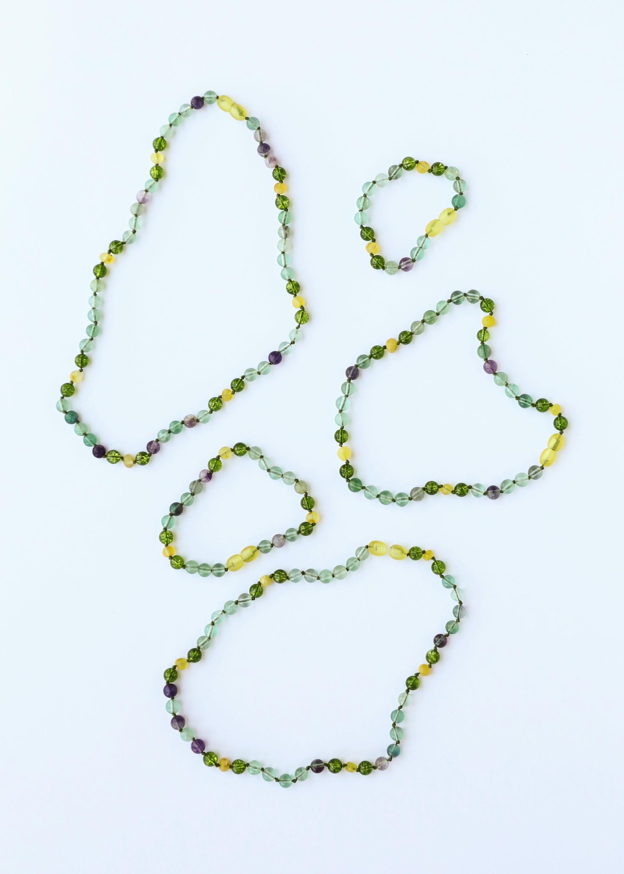 Raw Baltic Sea Amber + Fluorite + Peridot || Gemstone Anklet or Bracelet