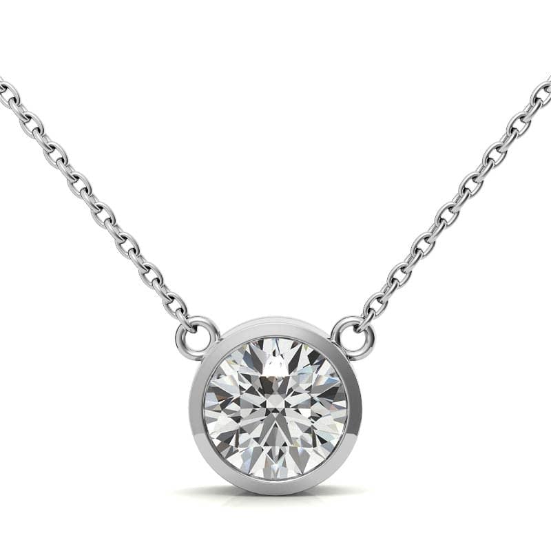 3.00 CTW AGI Certified Round Brilliant Lab Grown Diamond Bezel Pendant in 14K White or Yellow Gold